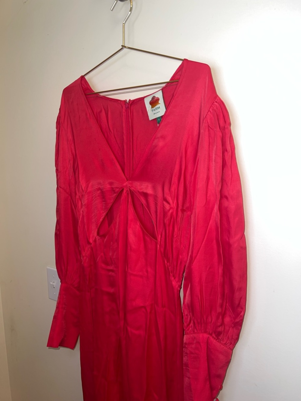 Farm Rio Red Cutout Maxi Dress Beaded Buttons Slit NWT Size Large - Picture 6 of 15